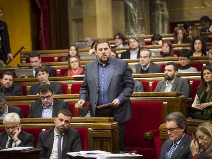 Oriol Junqueras, l&iacute;der de ERC, este mi&eacute;rcoles, en el Parlament.