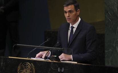 Pedro Sánchez, durante su intervención en la ONU en 2018.