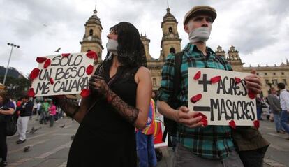 Algunos activistas de los derechos de las mujeres en Bogotá.