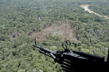 Campamento de las disidencias de las FARC, bombardeado por el Ejército de Colombia el 2 de marzo de 2021 en el municipio colombiando Calamar.