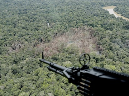 Campamento de las disidencias de las FARC, bombardeado por el Ejército de Colombia el 2 de marzo de 2021 en el municipio colombiando Calamar.