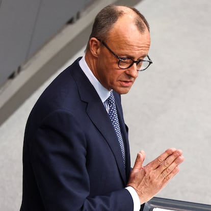 Germany's chancellor-in-waiting and leader of the Christian Democratic Union party (CDU) Friedrich Merz speaks during an extraordinary meeting of the German Bundestag to discuss a €500-billion infrastructure fund and a revamp of borrowing rules aimed at modernizing the military and stimulating economic growth ahead of the formation of a new parliament at end of March, in Berlin, Germany, March 13, 2025. REUTERS/Liesa Johannssen