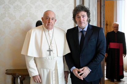 Pope Francis receiving Argentine President Javier Milei at the Vatican in February 2024.