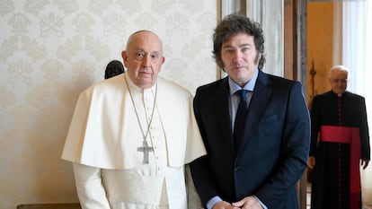Pope Francis receiving Argentine President Javier Milei at the Vatican in February 2024.