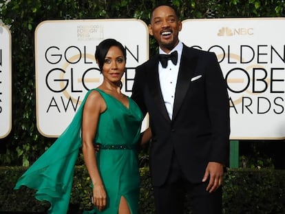 Jada Pinkett e seu marido Will Smith, na entrega dos Globos de Ouro dia 10 de janeiro.