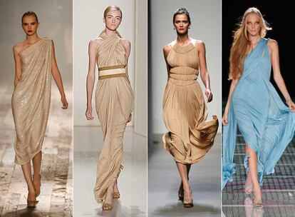 De izquierda a derecha, modelos de Elbaz para Lavin, Alberta Ferreti, Bottega Veneta, Donna Karan y Versace.