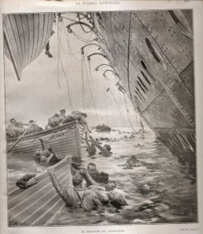 Dibuix de l'enfonsament del 'Lusitania' segons una publicació de l'època.