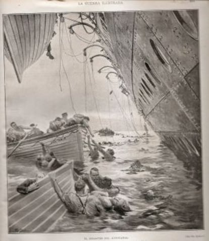 Dibujo del hundimiento del 'Lusitania' según una publicación de la época