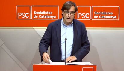 Salvador Illa, secretario de organización del PSC, en una rueda de prensa.