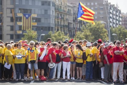 Manifestación en Barcelona en la confluencia de Glòries con Gran Via.