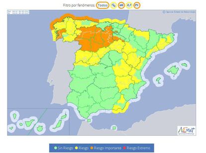 Previsión de la Aemet para este sábado.