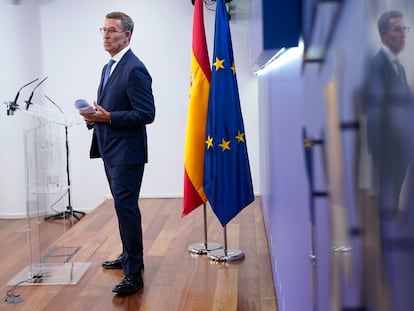 Alberto Núñez Feijóo, el martes en el Congreso tras acudir a La Zarzuela dentro de la ronda de consultas del Rey para la investidura.