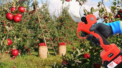 tijeras eléctricas para cortar ramas, arbustos, árboles frutales y otro tipo de vegetación doméstica.