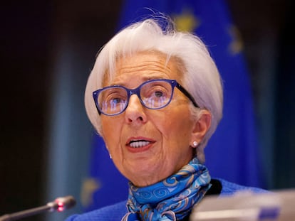 La presidenta del BCE, Christine Lagarde, durante su comparecencia en el Parlamento Europeo.