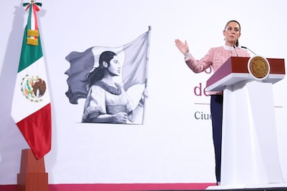 Claudia Sheinbaum durante la conferencia matutina de este jueves, en Palacio Nacional.