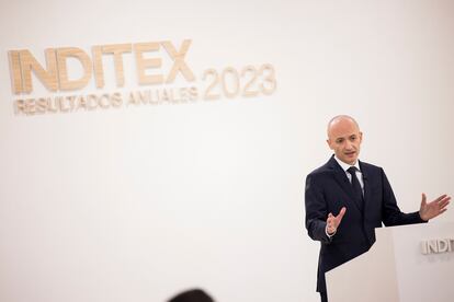 El consejero delegado de Inditex, Óscar García Maceiras, en la rueda de prensa de resultados de la compañía.