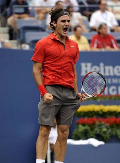 Federer, ayer, tras ganar a Djokovic.