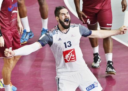 Karabatic celebra un gol con Francia ante Qatar