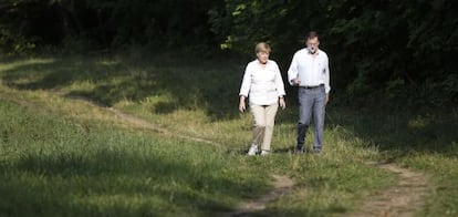 Angela Merkel con Mariano Rajoy este lunes en Berlín.