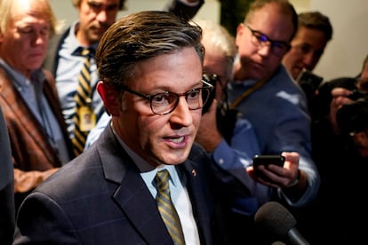 House Speaker Mike Johnson speaks to the media at the Capitol in Washington, U.S., December 20, 2024.