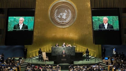 Michel Temer durante seu discurso nesta terça-feira na ONU.