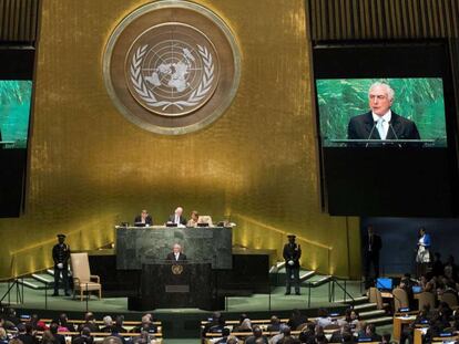 Michel Temer durante seu discurso nesta terça-feira na ONU.