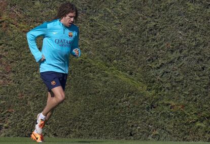 Puyol, en el entrenamiento de ayer.