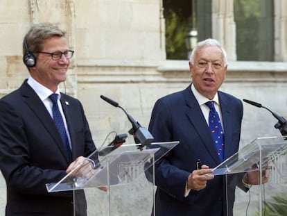 Los ministros Westerwelle y Margallo este s&aacute;bado en Palma.