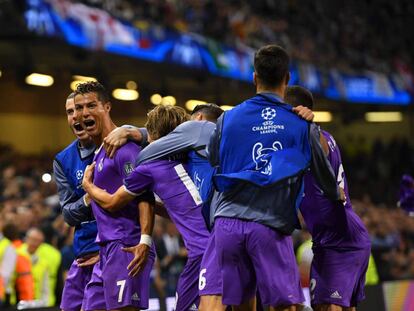 Cristiano celebra su segundo gol a la Juve.