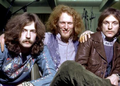 The members of Cream pose for a February 1968 portrait. Left to right: Eric Clapton, Ginger Baker and Jack Bruce.