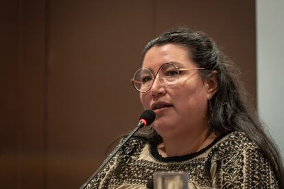 Yásnaya Aguilar en la Feria Internacional del Libro de Guadalajara.