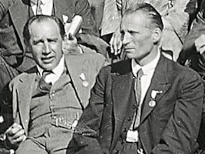 L.E.J. Brouwer (a la derecha) y Harald Bohr (a la izquierda) durante el Congreso Internacional de Matemáticos celebrado en Zúrich en 1932