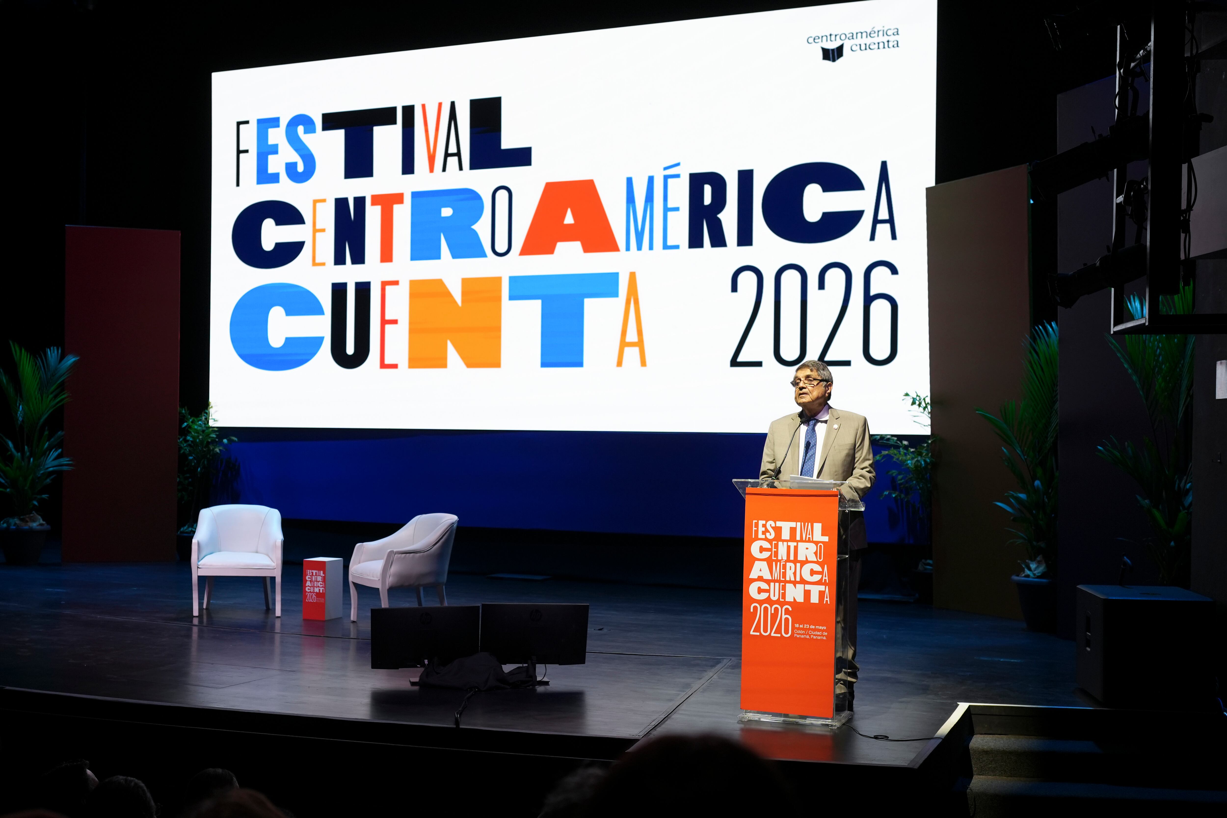 Sergio Ramírez en la inauguració del Festival Centroamérica Cuenta 2026, en Panamé, el 19 de mayo.