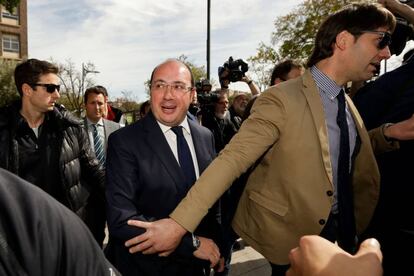 Pedro Antonio Sánchez, presidente de Murcia, ayer tras su cita en los tribunales.
