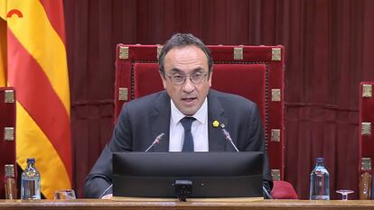 El presidente del Parlament de Cataluña, Josep Rull, este miércoles en el pleno.