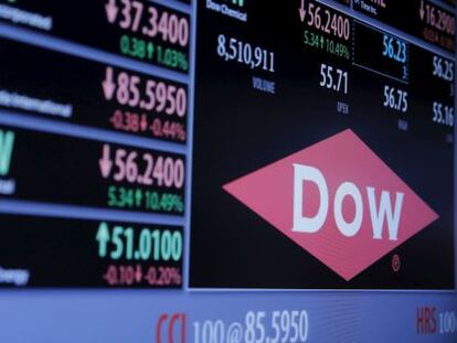 Logo da Dow Chemical em um painel da Bolsa de Nova York.