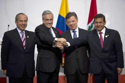 Los presidentes de México, Chile, Colombia y Perú: Felipe Calderón, Sebastián Piñera, Juan Manuel Santos y Ollanta Humala.