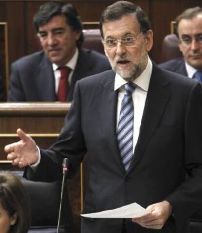 El presidente del Gobierno, Mariano Rajoy, durante su intervención en la sesión de control al Ejecutivo.