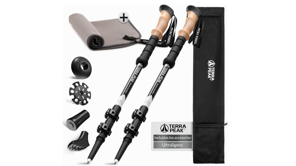 Bastones de senderismo con toalla de microfibra incluida.