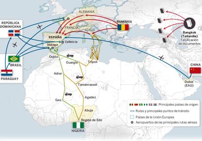 GRÁFICO | Las rutas hacia España de la trata de personas.