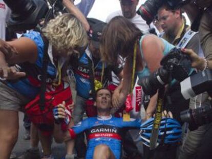 David Millar, exhausto, al final de la etapa