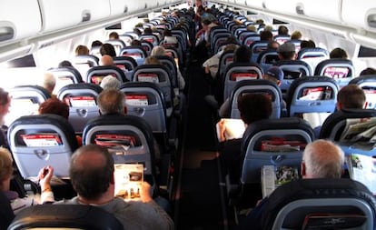 Pasajeros en el interior de un Airbus. 