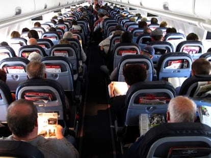 Passengers inside an Airbus plane.