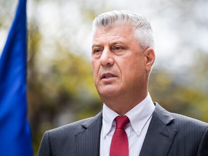 El presidente de Kosovo. Hashim Thaçi, durante la rueda de prensa este jueves en Pristina.