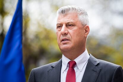 El presidente de Kosovo. Hashim Thaçi, durante la rueda de prensa este jueves en Pristina.