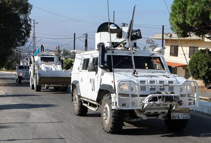 UNIFIL military vehicles on Friday in Marjayoun, near the border between Israel and Lebanon.