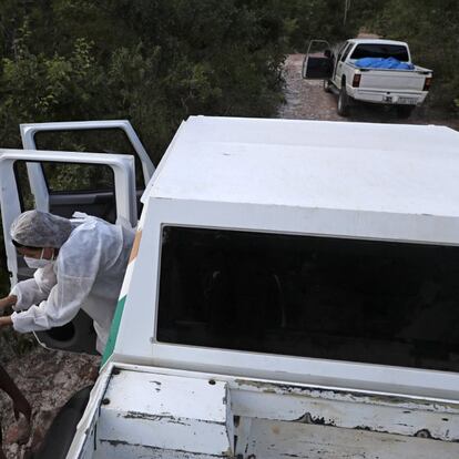 Una trabajadora de salud aplica una dosis de la vacuna Sinovac desde la puerta de su vehículo, en la comunidad Kalunga Vao de Almas, una zona rural en las afueras de Cavalcante, Estado de Goias, Brasil.