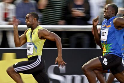 Tyson Gay y Bolt en los 100 metros de la reunión de Estocolmo del año pasado.