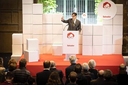 Salvador Illa, candidato del PSC, en el acto de presentación de la plataforma de apoyo a su candidatura.