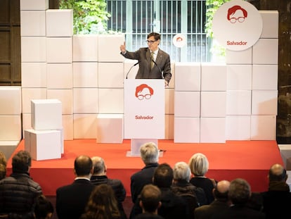 Salvador Illa, candidato del PSC, en el acto de presentación de la plataforma de apoyo a su candidatura.